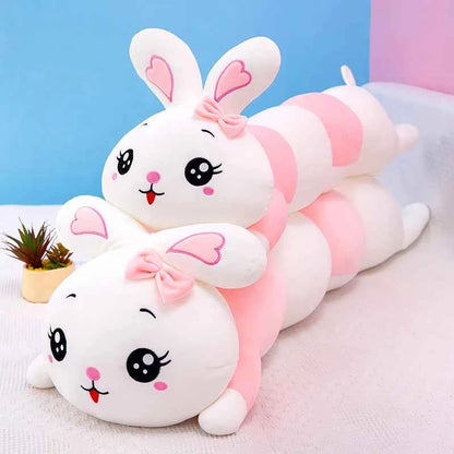 Kawaii Caterpillar Rabbit Long Plush Pillow - Super Soft Stuffed Sleeping Cuddle Doll and Gift, 4 Sizes