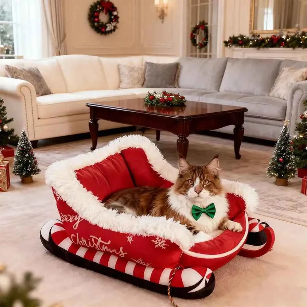 Christmas Sleigh Bed Removable Washable Plush Pet Warm Sofa