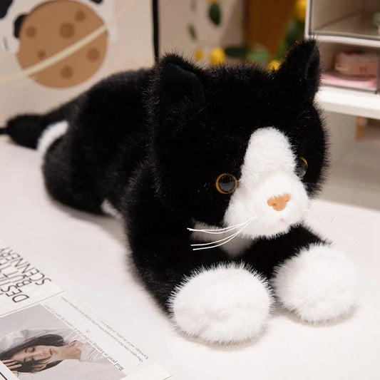 Lifelike Cat Plush Toy – Premium Fluffy Kitten Stuffed Animal (8 Styles) Black White