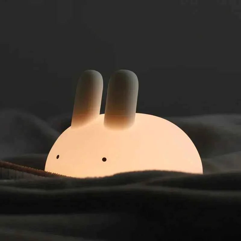 Kawaii Soft Silicone Bunny Night Light (4.6 in) - Rechargeable Timer Lamp
