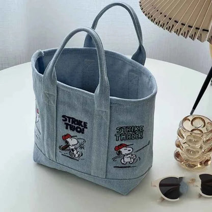 Snoopy Embroidered Canvas Tote Bag – Japanese Style Casual Handbag