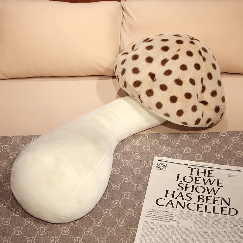 Giant Mushroom Plush Pillow – Huggable Plant Cushion for Sofa & Floor Brown
