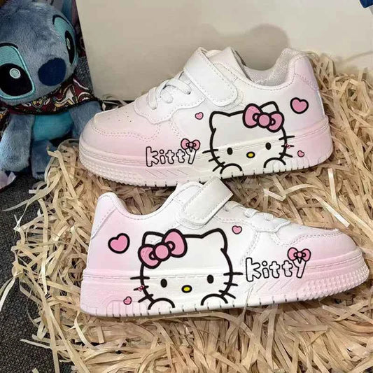 2025 New Hello Kitty Girls Low Top White Sneakers Cute Cartoon Casual Shoes Fashion Canvas Shoes For School Kids Wholesale