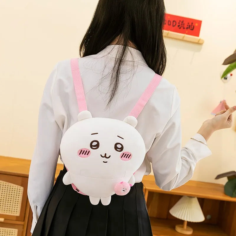 Kawaii Mini Doll Backpack - Cute Cartoon Plush Charm Bag in 3 Colors, Yellow Blue White White