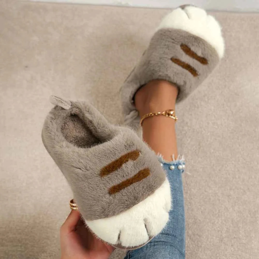 3D Cat Paw Plush Slippers Warm Slip-on House Shoes Furry