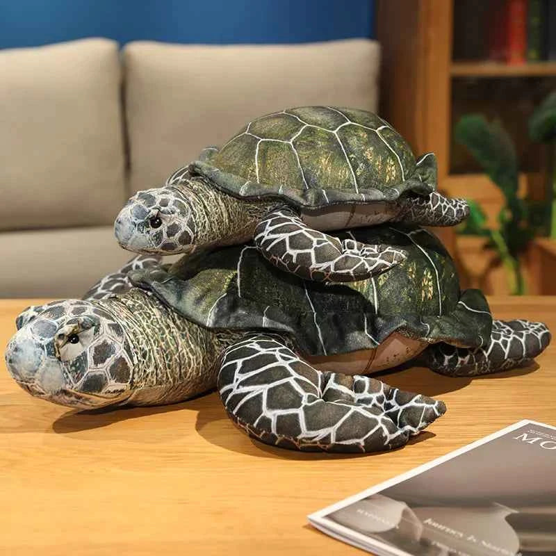 Kawaii Realistic Turtle Plush Green Stuffed Animal Shell Scutes And Blue Gray Flippers Soft Stuffed Decor Home