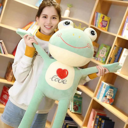 Kawaii Love Frog Plush Toy – Big Mouth Smile Glasses & Heart Belly Embroidery (50cm)