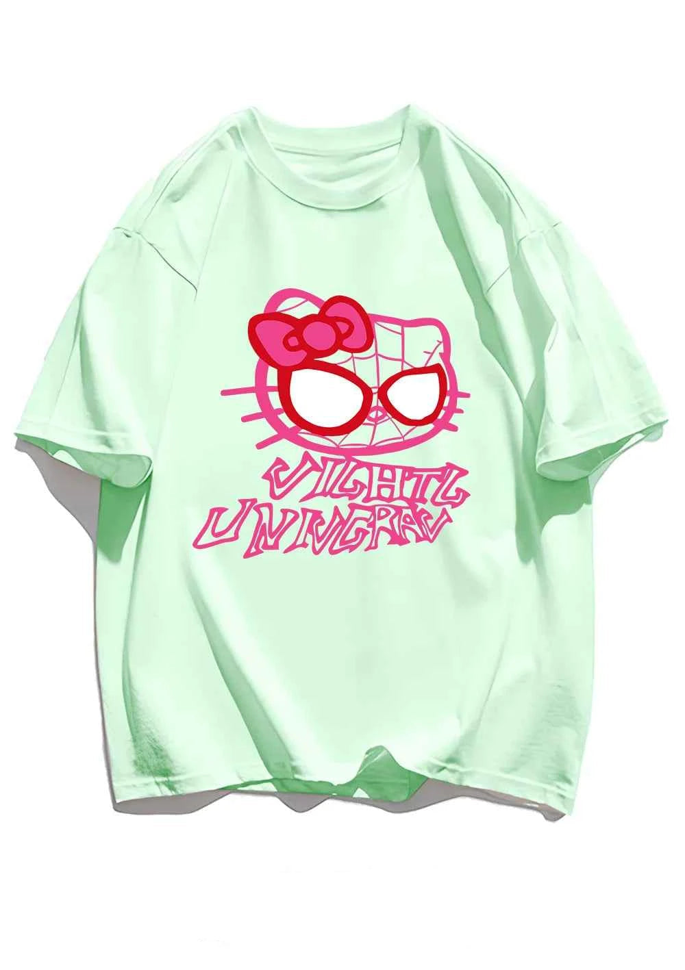 Cartoon Cat Spider Print Woman Tees Cotton High-Quality Tees Anime Loose T Shirts Outdoor Loose Fitting Short Sleeved