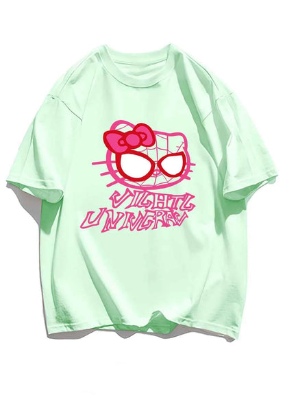 Cartoon Cat Spider Print Woman Tees Cotton High-Quality Tees Anime Loose T Shirts Outdoor Loose Fitting Short Sleeved