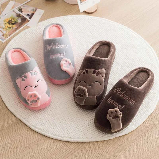 Women's Kawaii Cat Decor Slippers Comfortable Plush Lined