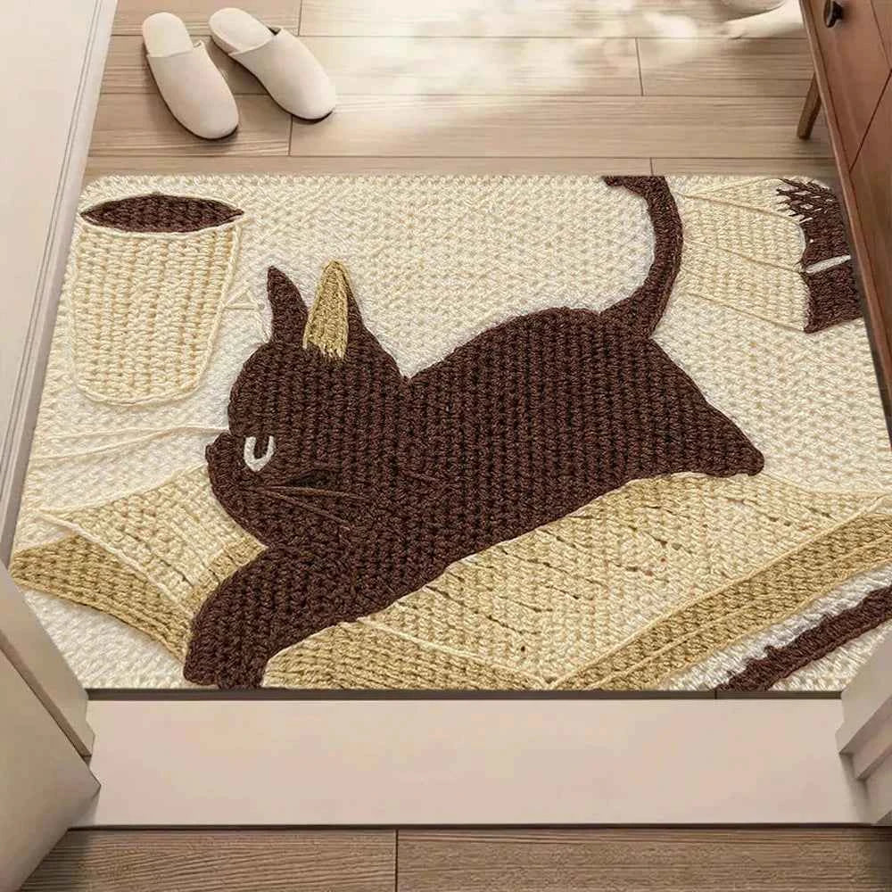 Cute Cartoon Cat Pattern Carpet Mat Rug Soft Non Slip Floor Mat for Living Room Bedroom Home Decoration Floor Mat Welcome Mat