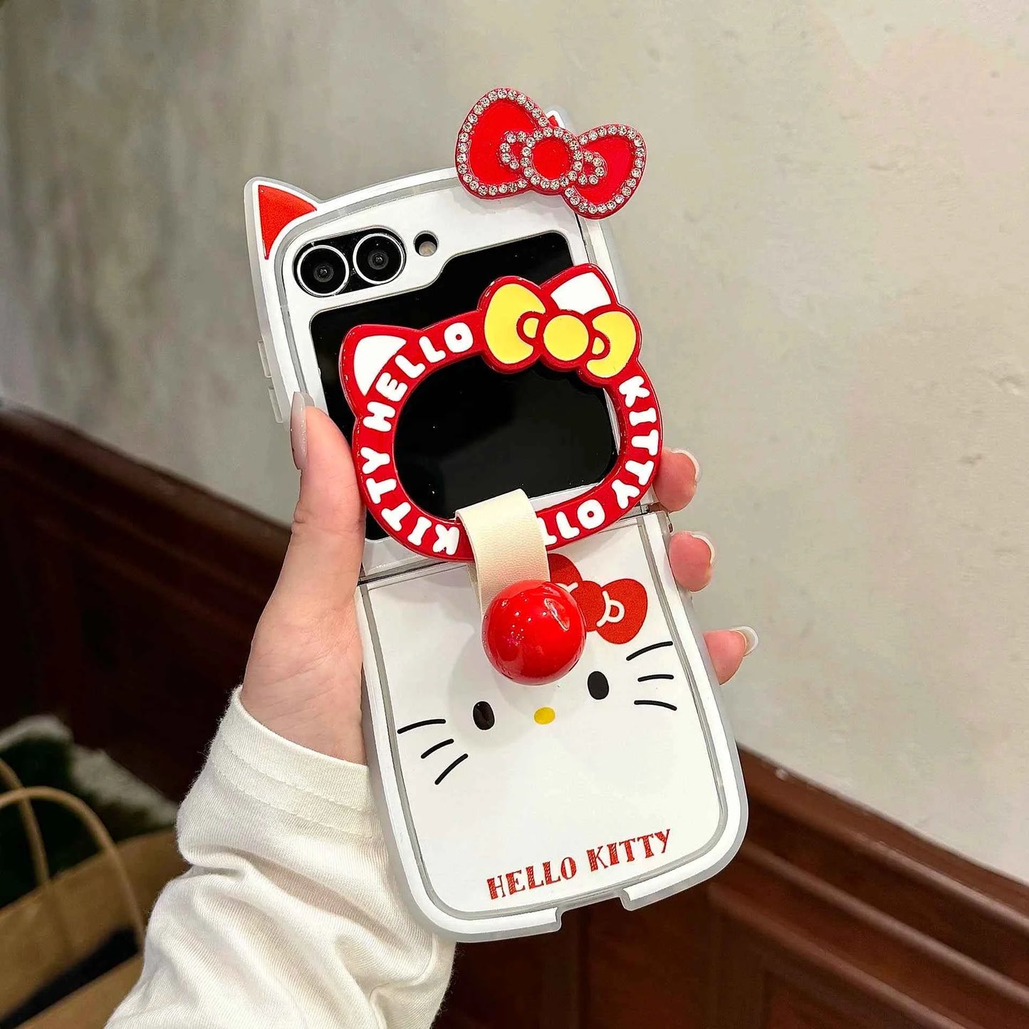 Sanrio Hello Kitty Diamond Studded Z Flip Case - Bow Design with Lanyard (Z Flip3 to Z Flip7)