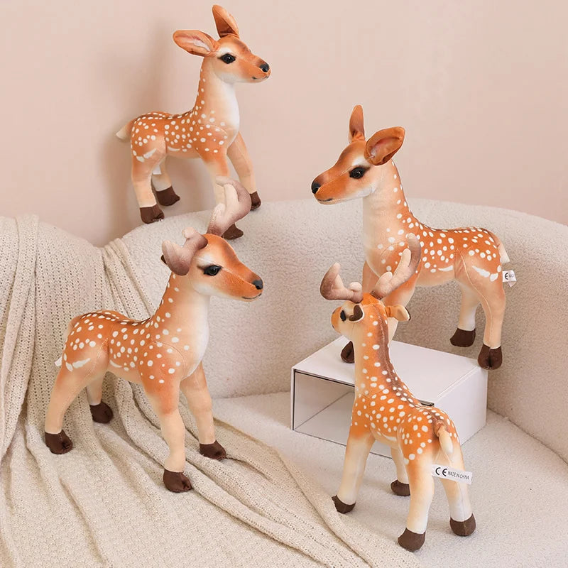 Kawaii Sika Deer Plush Doll - Soft Stuffed Lifelike Stag and Doe Animal Toy and Gift, 30cm and 40cm