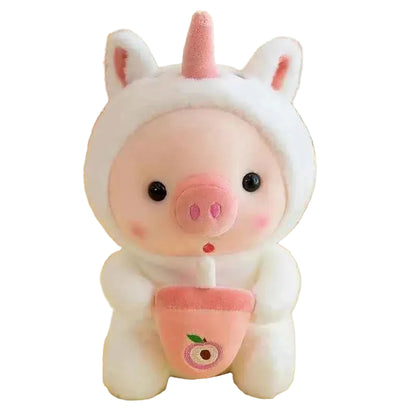 Cute Milk Tea Pig Plush Toy - Cartoon Animal Transformation Stuffed Doll, Kawaii Frog Plushie, Soft Hugging Pillow Gift