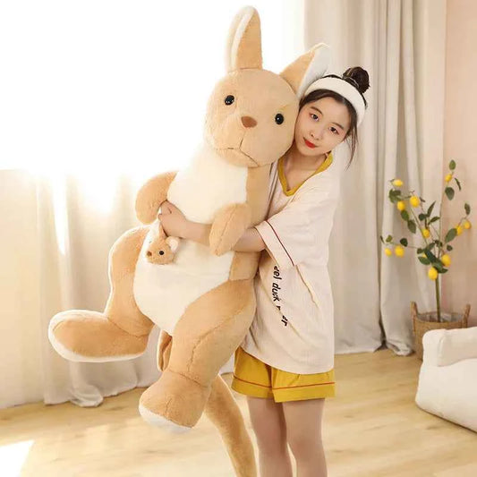 Mother & Baby Kangaroo Plush Toy – Kawaii Giant Stuffed Animal Hug Pillow