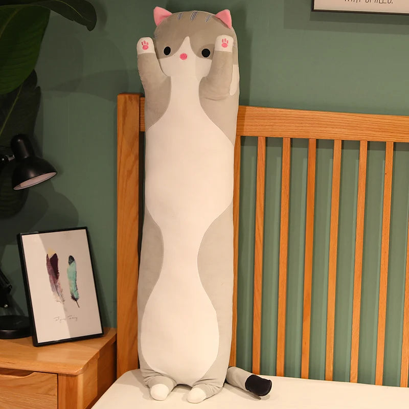 15 Styles 50-150cm Long Cat Plush Toys Stuffed Soft Pause Office Dog Doll Bed Sleepping Pillow Home Decor Birthday Girls Gifts GRAY