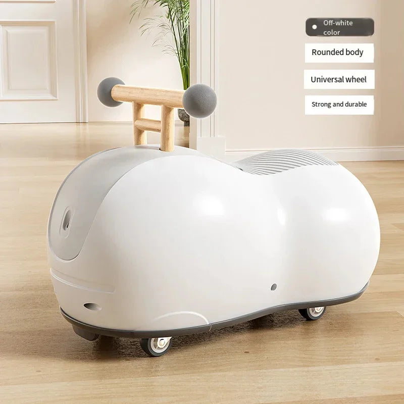 Kawaii Peanut Twist Car – Kids Baby Walker Sensory Ride-On Roller Toy in 3 Colors White
