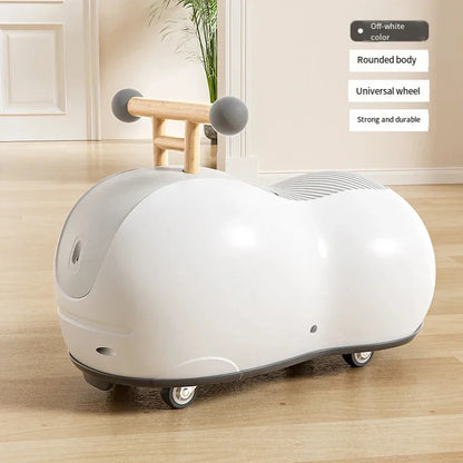 Kawaii Peanut Twist Car – Kids Baby Walker Sensory Ride-On Roller Toy in 3 Colors White
