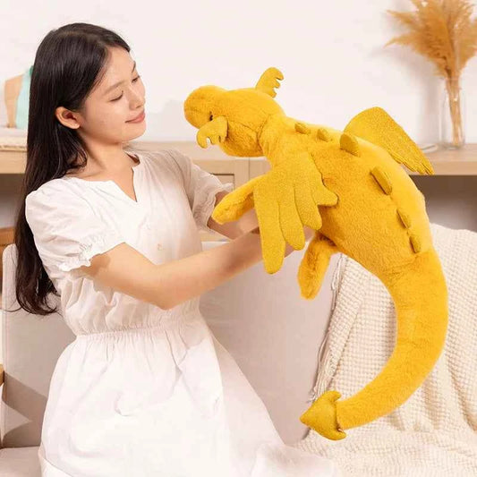 Giant Yellow Flying Dragon Plush Toy – Soft Huggable Dragon Pillow