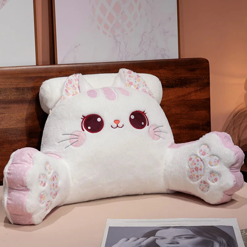 Kawaii Cat Triangle Backrest Plush Pillow - Stuffed Sofa Cushion Hug Pillow Room Decor Gift, 3 Colors and 2 Sizes White