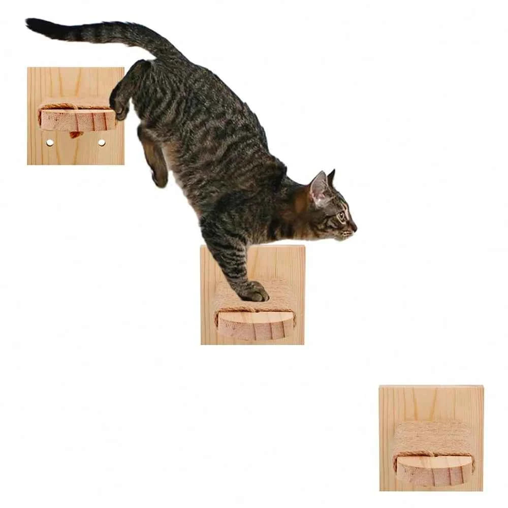 Wooden Cat Wall Steps Climbing Kitten Ladder Sisal Rope Pet