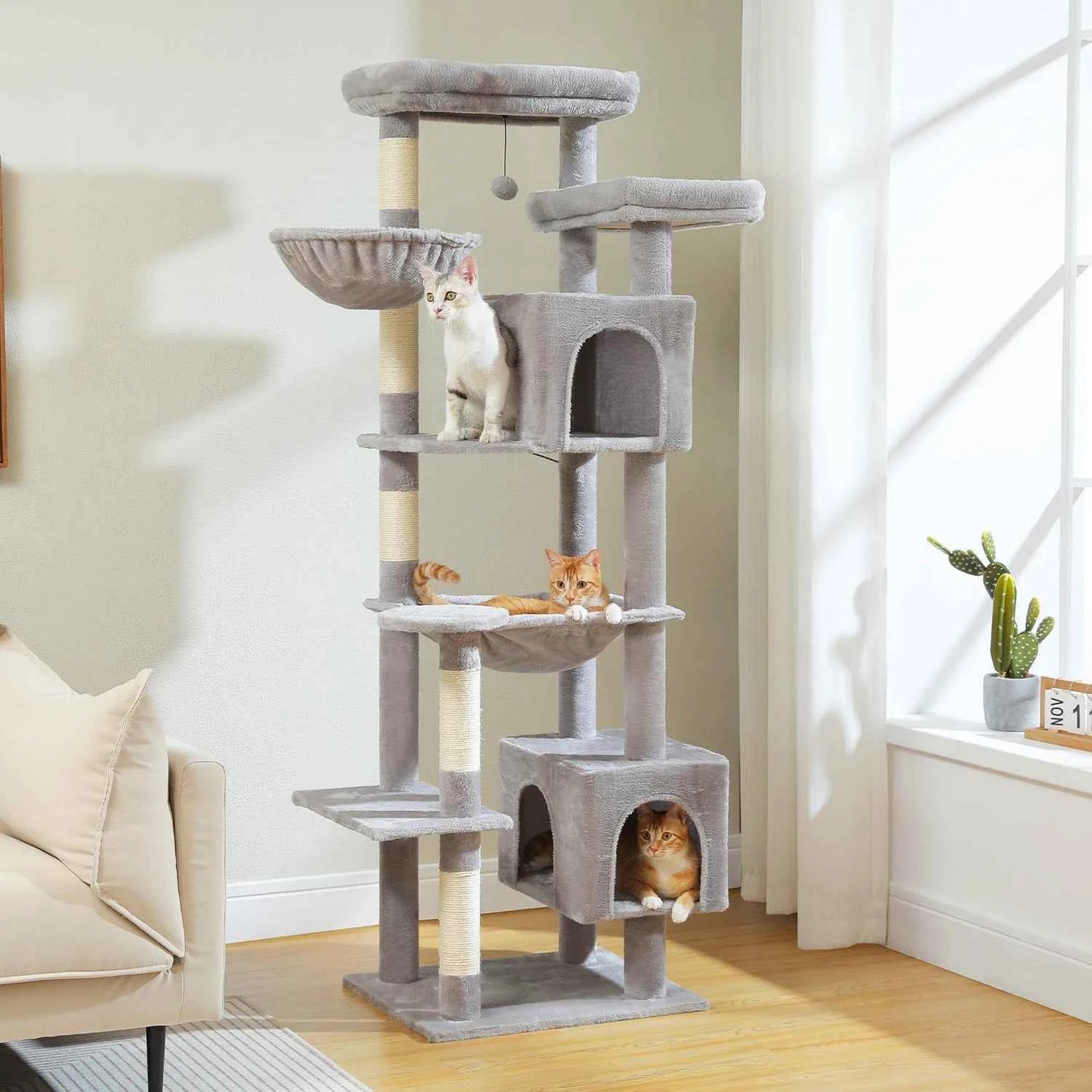 Large Cat Tree Tall Cat Tower for Indoor Cats Multi-Level Plush Cat Condo with Scratching Posts Scratching Boards Perches Caves