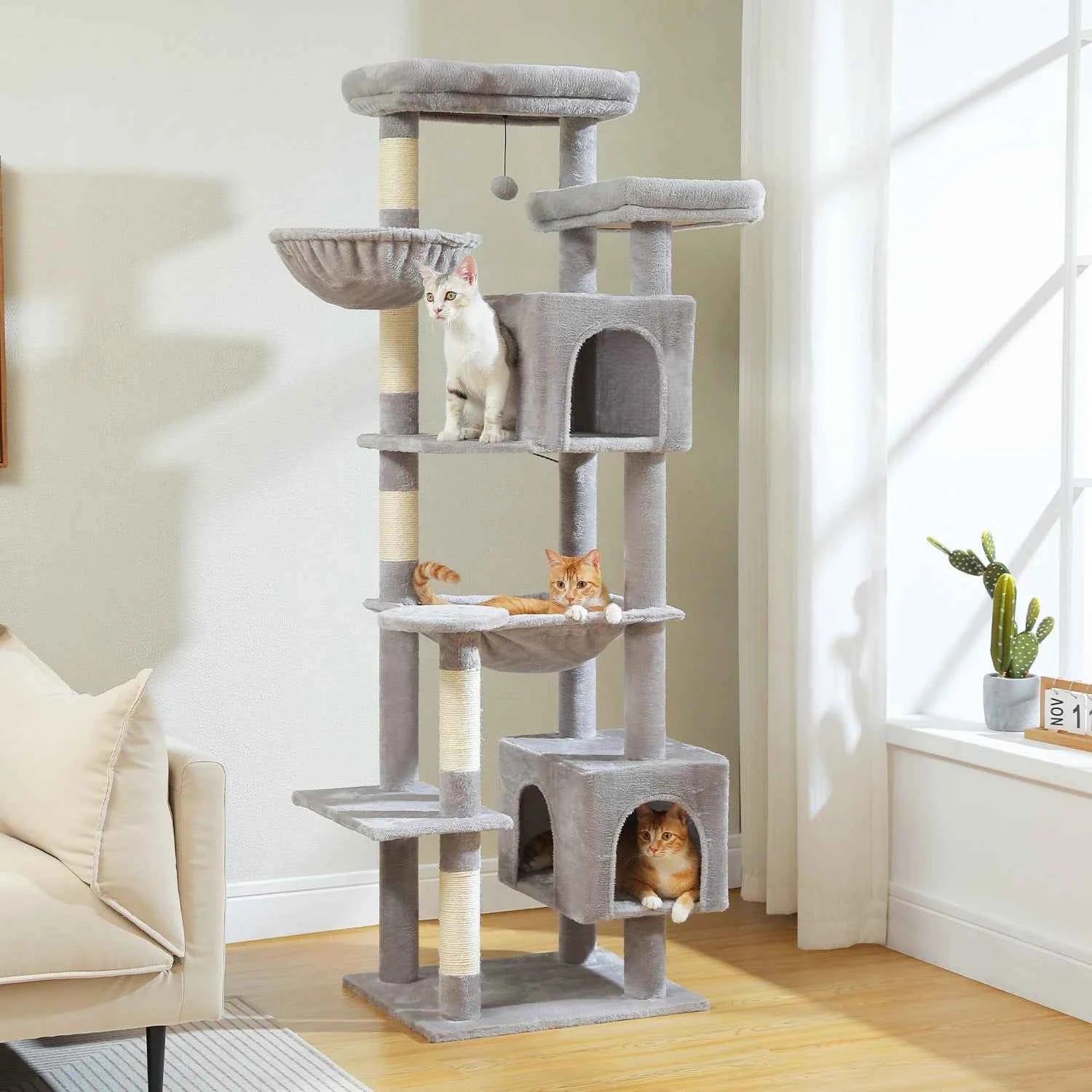 Large Cat Tree Tall Cat Tower for Indoor Cats Multi-Level Plush Cat Condo with Scratching Posts Scratching Boards Perches Caves