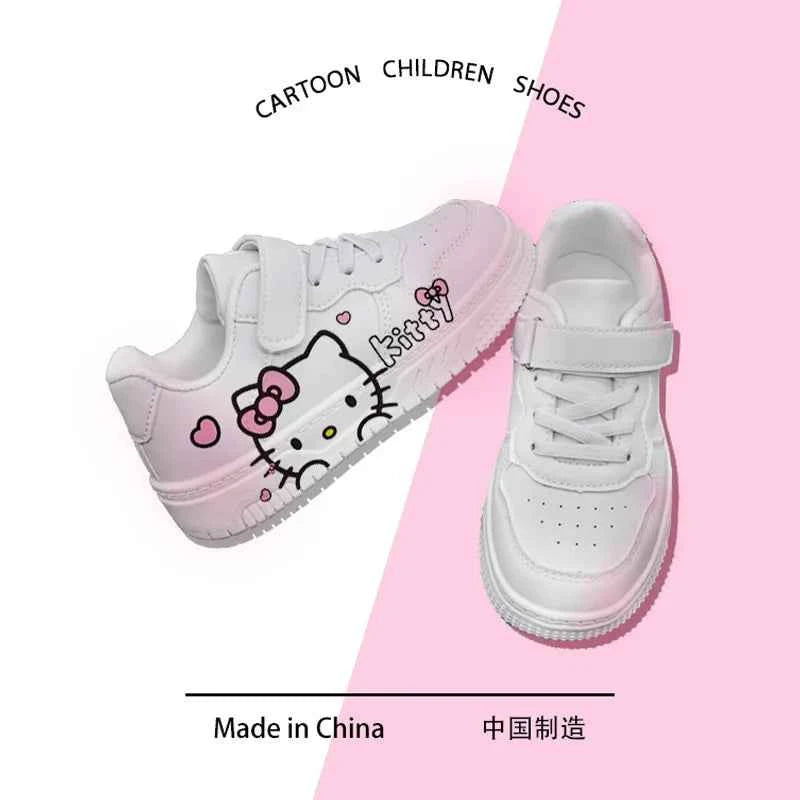2025 New Hello Kitty Girls Low Top White Sneakers Cute Cartoon Casual Shoes Fashion Canvas Shoes For School Kids Wholesale