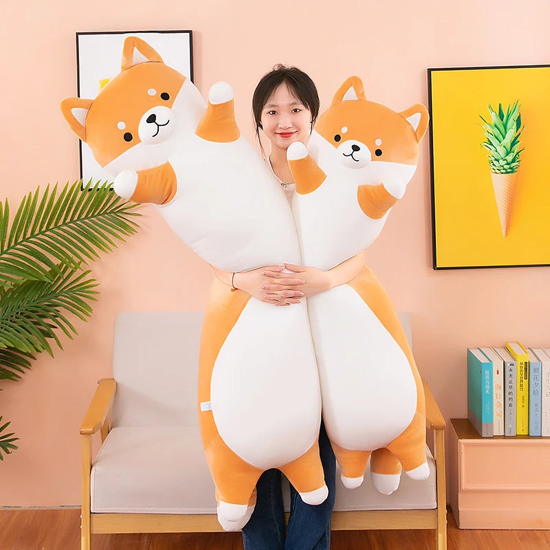 Kawaii Shiba Inu Long Leg Plush Pillow - Soft Stuffed Dog Sleeping Cuddle Doll and Gift, 4 Sizes