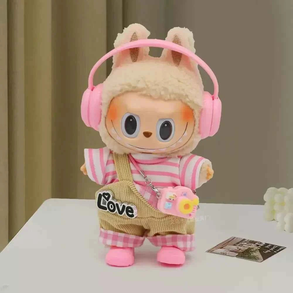 For Labubu V1 V2 v3 Cute Doll Clothes Fashion Sweater Outfit Accessories Sitting Party Pink White Striped Sweater Cup Clothing