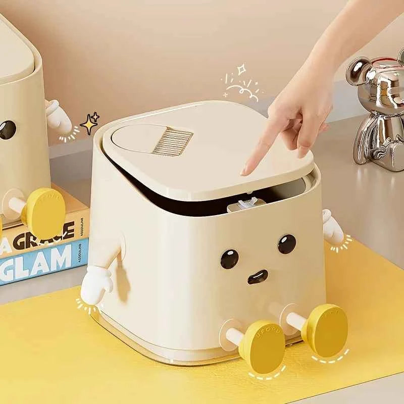 1 pc Cute Push-On Mini Trash Can Brush Compact Desktop Can