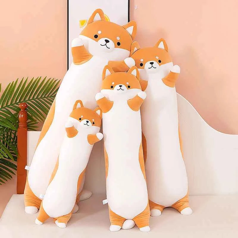 Kawaii Shiba Inu Long Leg Plush Pillow - Soft Stuffed Dog Sleeping Cuddle Doll and Gift, 4 Sizes