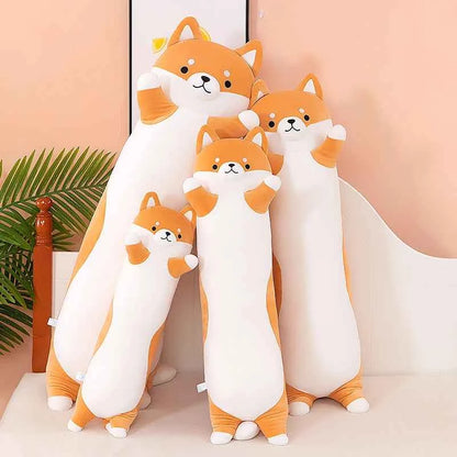 Kawaii Shiba Inu Long Leg Plush Pillow - Soft Stuffed Dog Sleeping Cuddle Doll and Gift, 4 Sizes