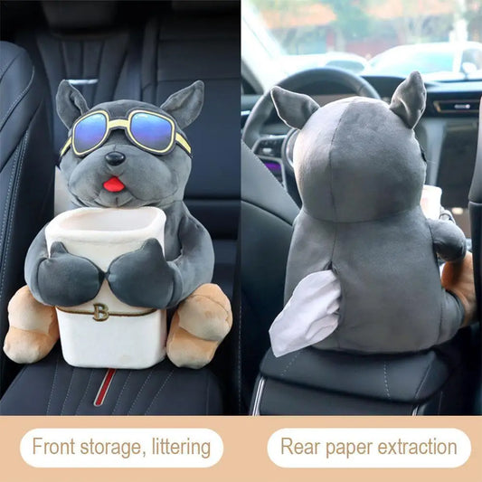 Cartoon Plush Car Tissue Holder – 2 In 1 Hanging Storage Bin