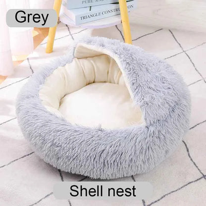 Donut Pet Bed – Calming Round Dog & Cat Bed Soft Plush Cuddler Nest Style 3 Grey