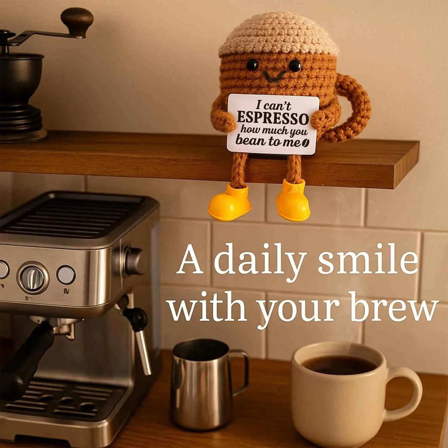 Funny Crochet Emotional Support Coffee Doll Card Desktop