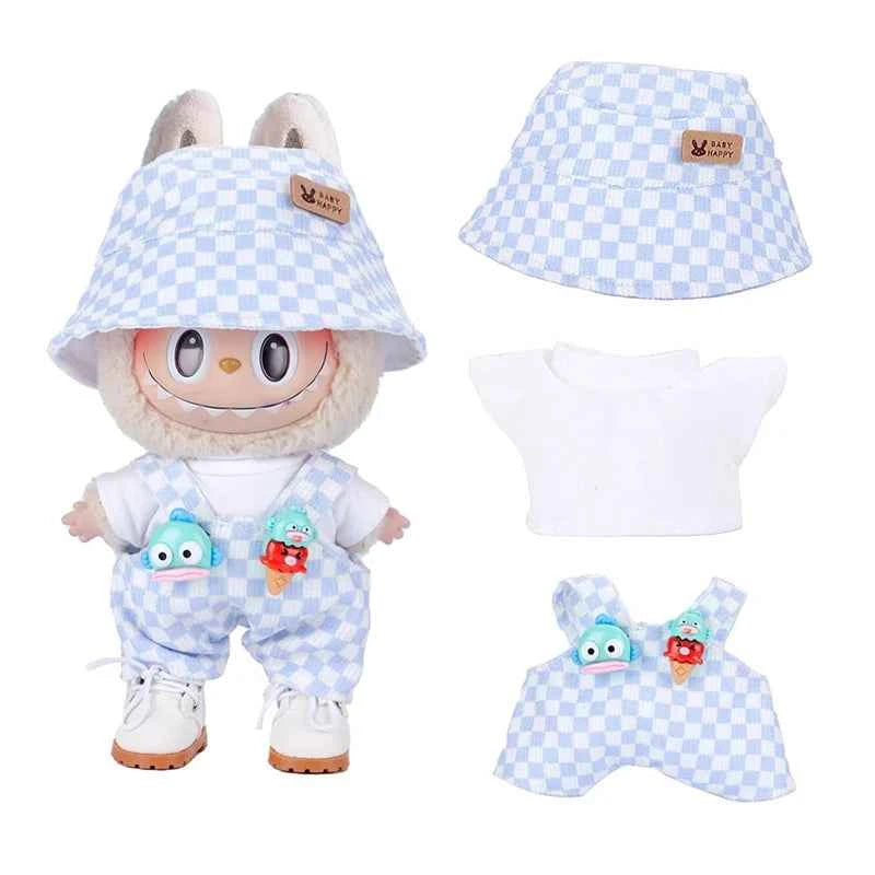 6.69inch Labubu Doll Clothes Set with 3 Stylish, Fisherman Hat Sweater Pants or Skirt for Bulabu Dolls（No doll）