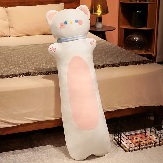 Long Animal Plush Body Pillow – Kawaii Fox Cat Rabbit Husky Monkey Stuffed Toy Cat