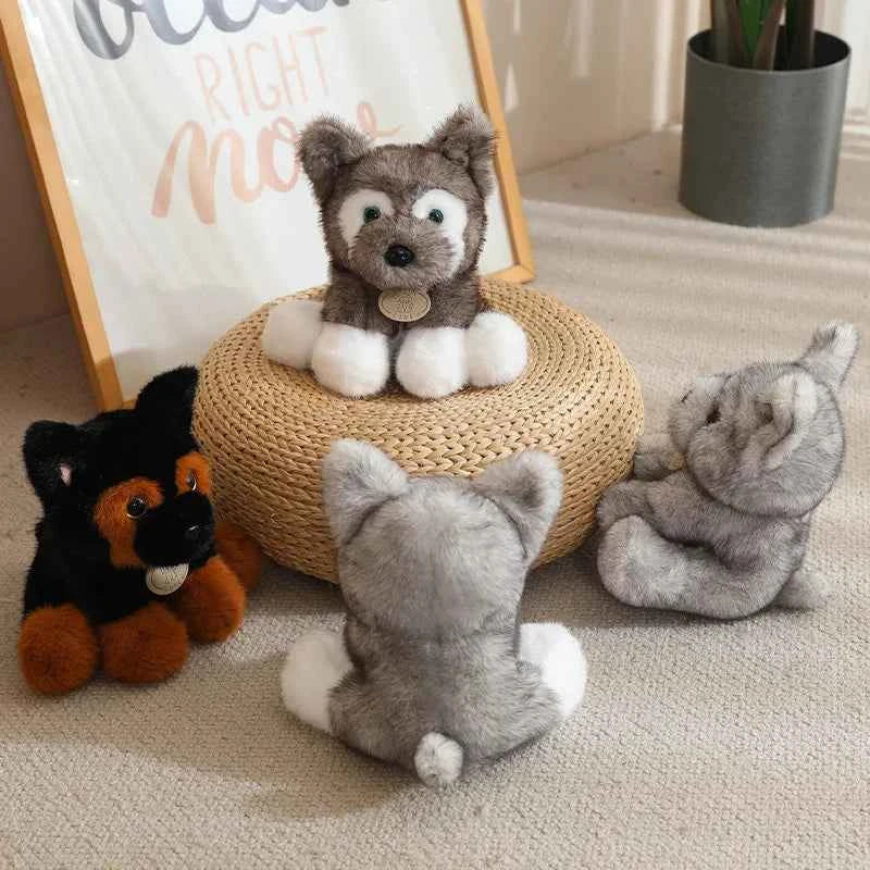 Plush Dog Husky Wolf Cub Stuffed Animal Soft Cuddly Realistic Lifelike Creative Brown Gray White Gift Kids Collectors LOVE Tag