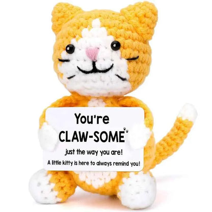 Funny Crochet Emotional Support Coffee Doll Card Desktop Cat 1