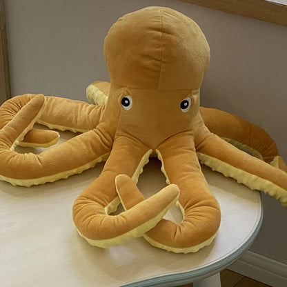 Yellow Octopus Plush Toy – Soft Lifelike Stuffed Animal Pillow