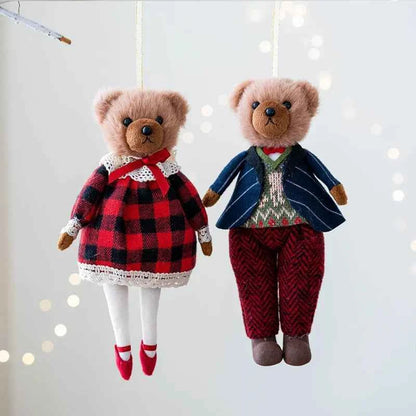 Cute Plush Bird/Bear Couple Christmas Tree Hanging Pendant - Handcrafted Xmas Ornament