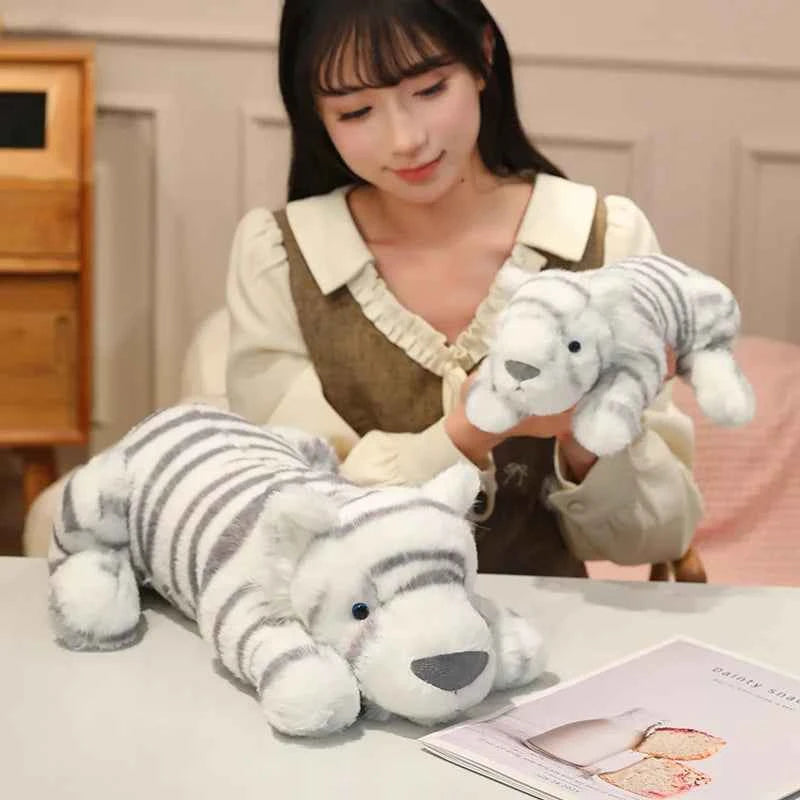 Cute Lifelike Lying Snow Tiger Stuffed Plush Toys Soft White Simulation Animals Tigers Plushies Doll Birthday Gifts