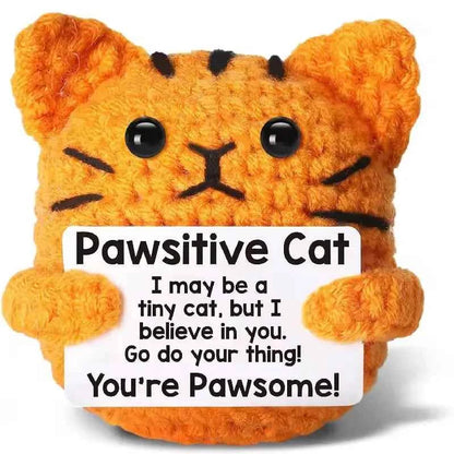Funny Crochet Emotional Support Coffee Doll Card Desktop Orange Cat