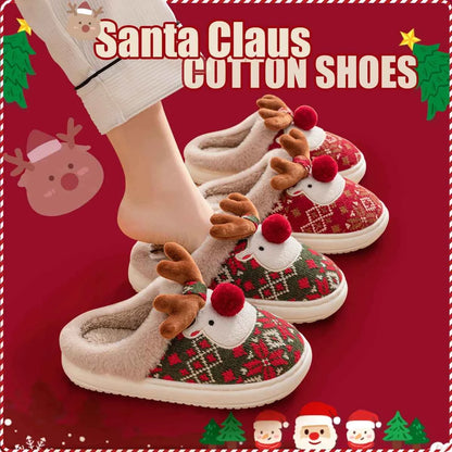 Lovely Christmas Deer Cotton Slippers - Women's Warm Non-Slip Indoor House Shoes