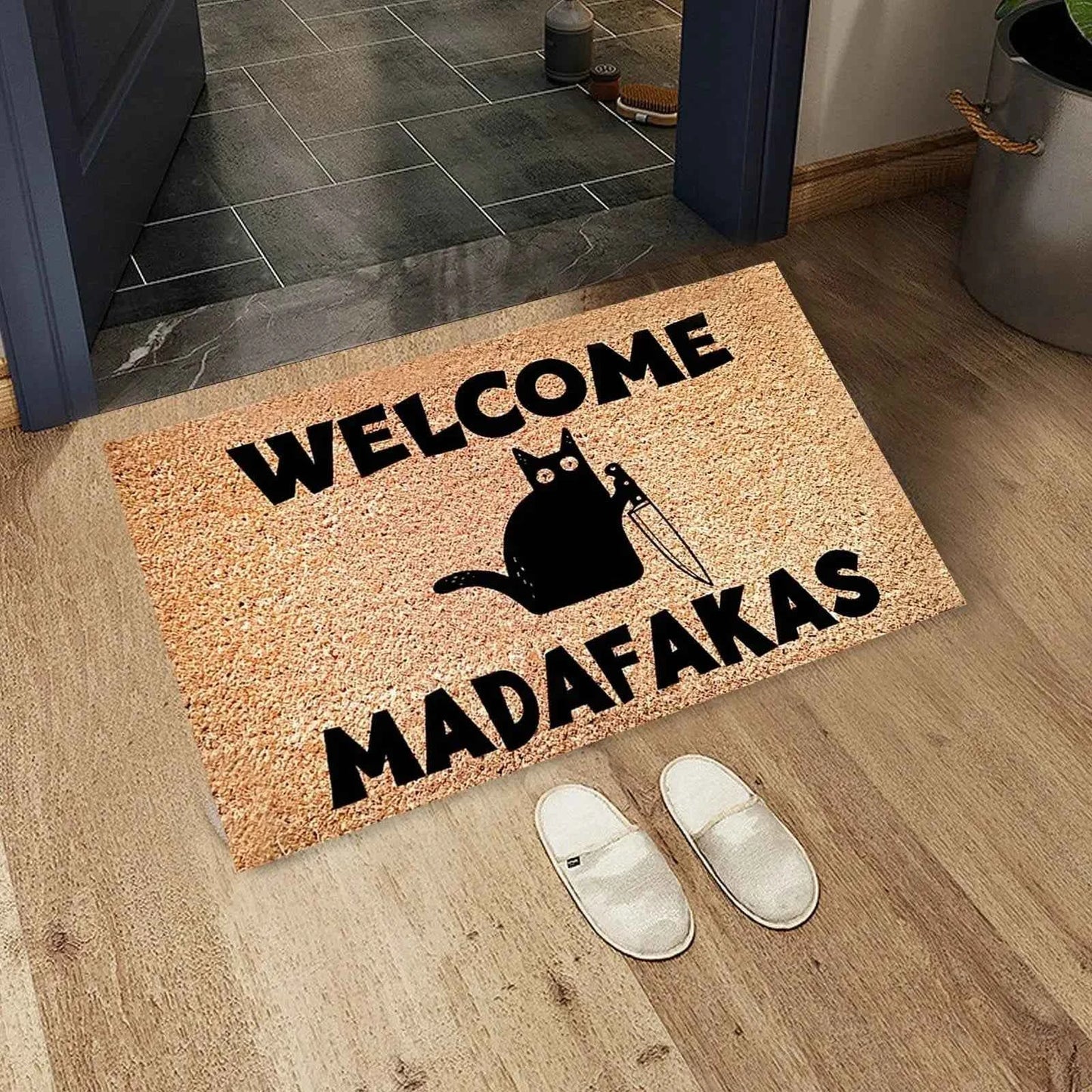 Black Cat Welcomes Madafakas Printed Doormat Home Decor Fun