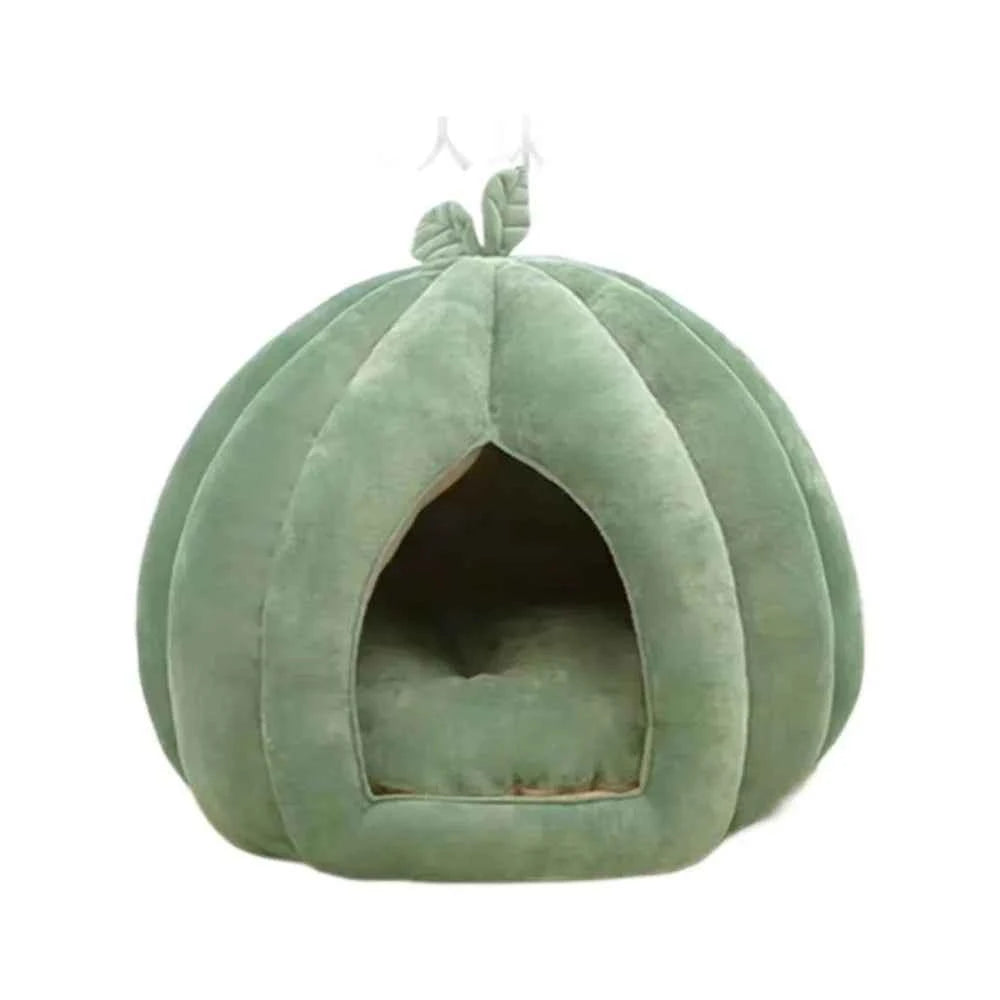 Cute Pumpkin Cat Bed (Up to 19.7 in) - Winter Warm Flannel Kitten Puppy Nest