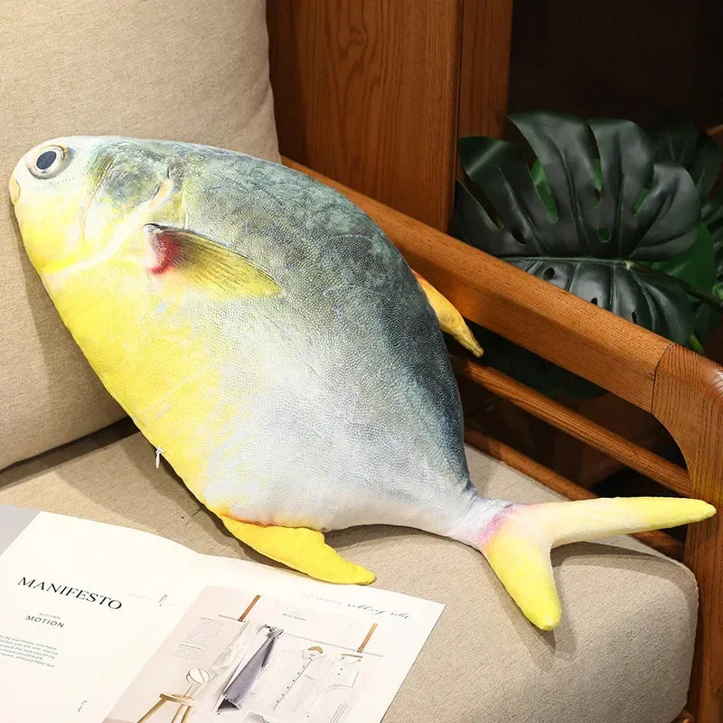 Kawaii 3D Simulation Fish Plush Pillow – Realistic Stuffed Tuna, Salmon, Grouper & More Pomfret