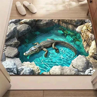 3D Optical Illusion Cat Round Hole Door Mat Daily Home Room