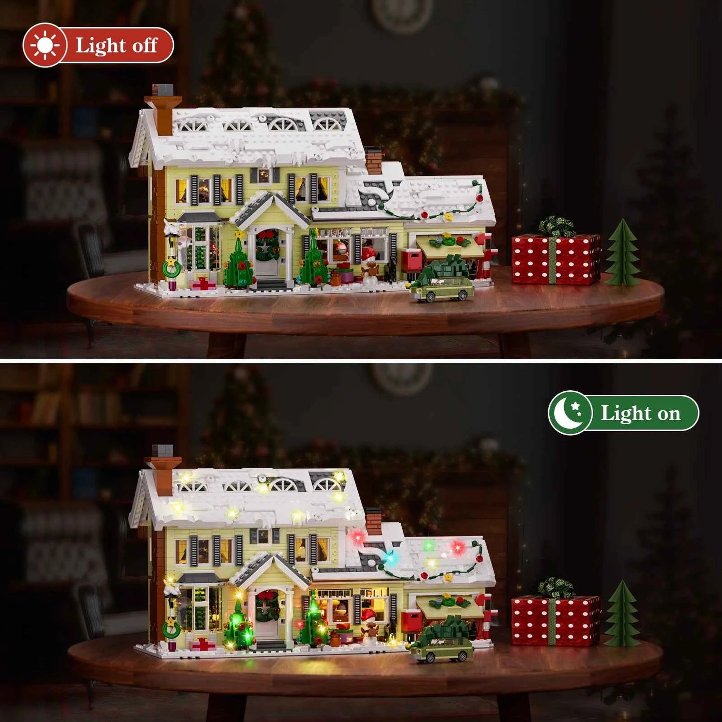 Christmas Holiday Snow Village House Building Set (1484 pcs) w/Clark's Car & Lights